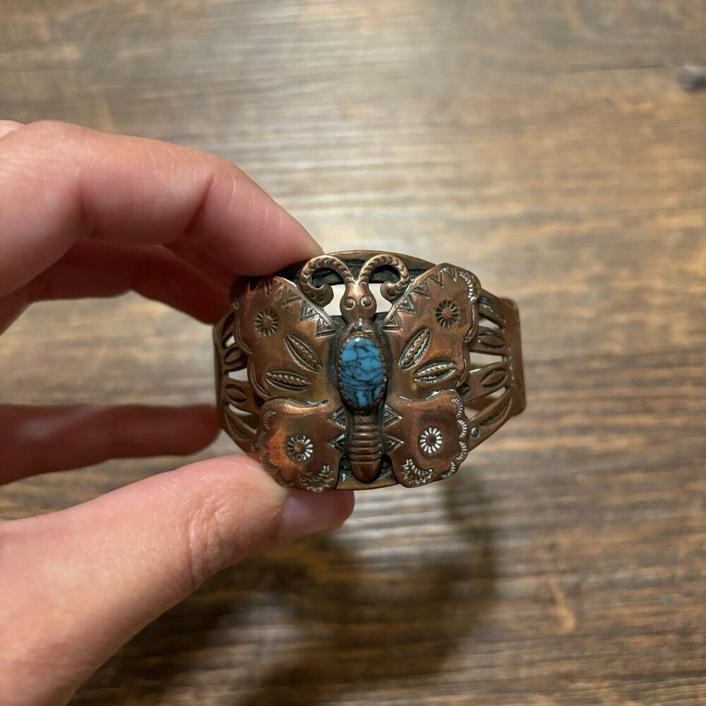 Bell Trading Post Solid Copper Southwest Turquoise Butterfly Cuff Bracelet